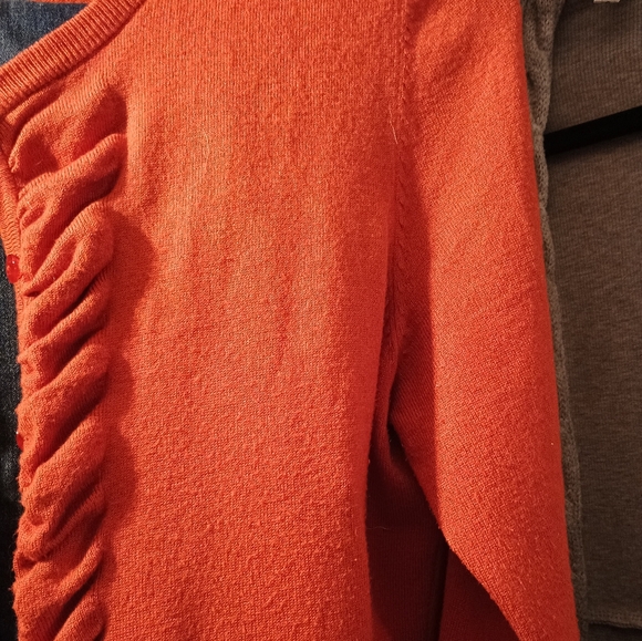 Orange Button-down Ruffled front Cardigan - Picture 4 of 9
